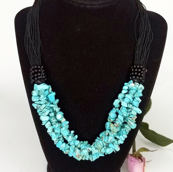 Six Strand Blue Howlite Chip & Cord Necklace EUC - Picture 2 of 8